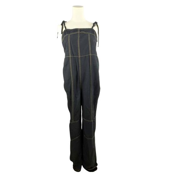 Urban Outfitters Harley Linen Jumpsuit Overalls Utility Charcoal Black Women MED - Picture 2 of 8